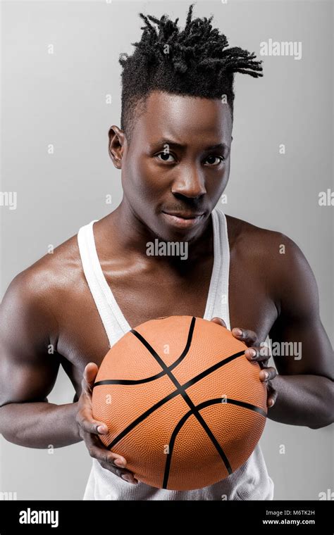 African American Man With Basketball Stock Photo Alamy