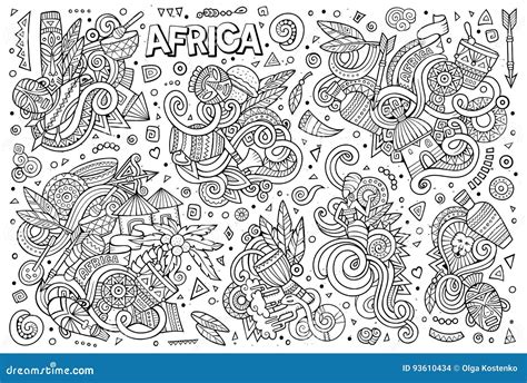 Vector Doodle Cartoon Set Of Africa Designs Stock Vector Illustration