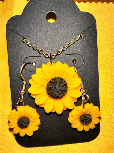 Sunflower Necklace And Earring Set Etsy