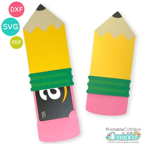 Pencil Gift Card Holder SVG File for Silhouette & Cricut