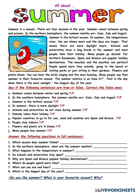 Summer Reading Worksheets Reading Worksheet Printable