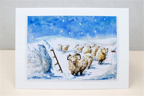 Sheep In The Winter Snow Original Artwork Christmas Etsy