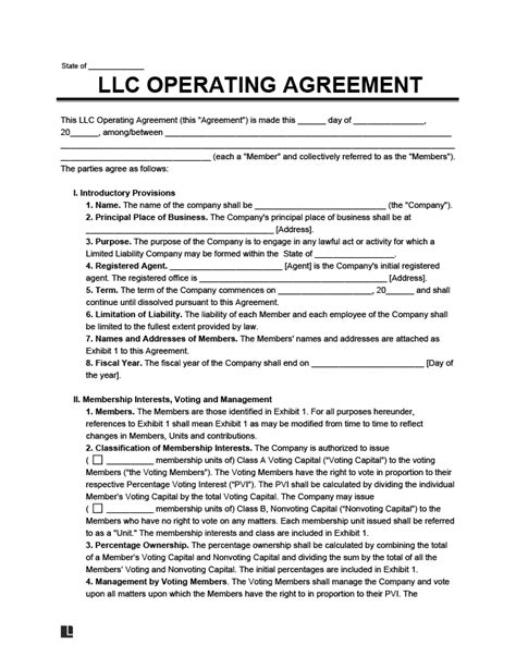 Example Of Operating Agreement For Llc Llc Bible