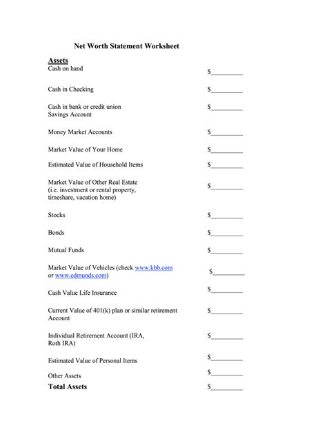 Statement Of Net Worth Form Fill Out And Sign Printable Pdf Template