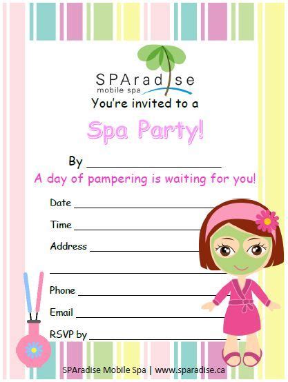 Free Printable Spa Party Invitations By Sparadise Mobile Spa Spa