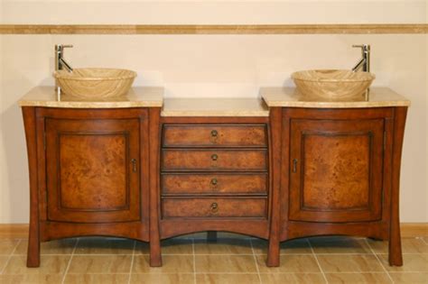 72 Inch Large Double Vessel Sink Vanity With Four Drawer Center Console