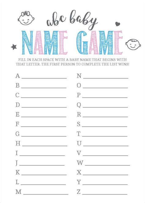 Gender Reveal Abc Name Game Gender Reveal Games Baby Name Game