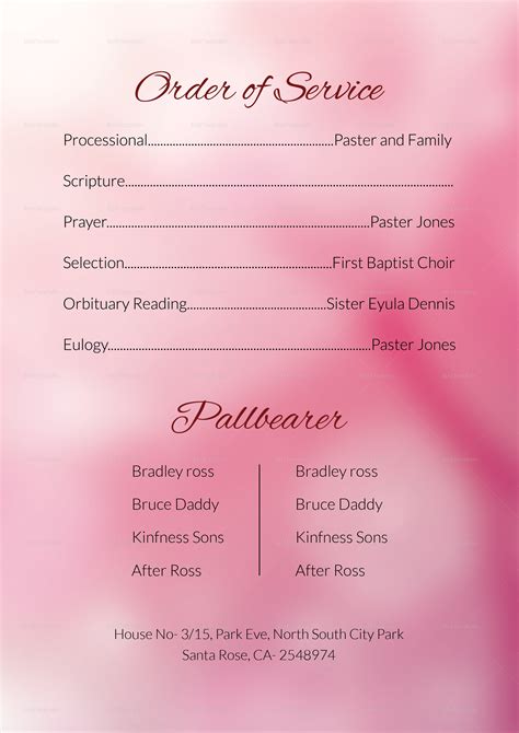 funeral order  service template  adobe photoshop