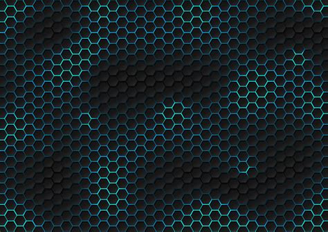 Abstract Black Hexagon Pattern Of Futuristic Texture With Blue Light