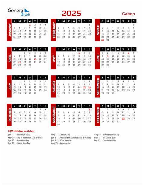 2025 Gabon Calendar With Holidays