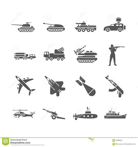 Army Military Vector Icons Set Stock Vector Illustration Of Combat