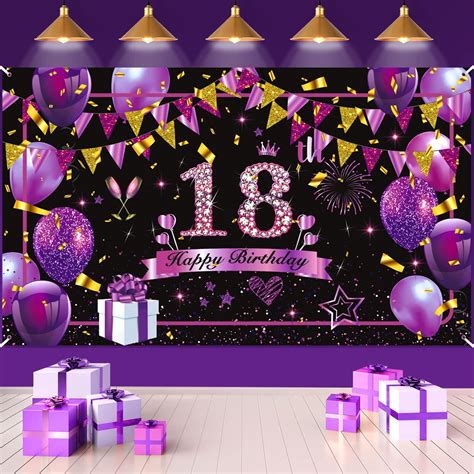 Buy Purple 18th Birthday Decorations Banner Purple Black Gold Happy Birthday Sign Large Shiny