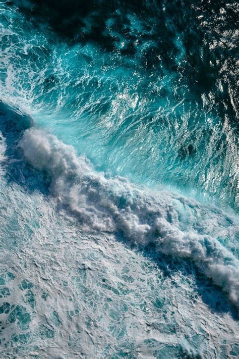Aerial View To Waves In Ocean Splashing Waves Blue Clean Wavy Sea