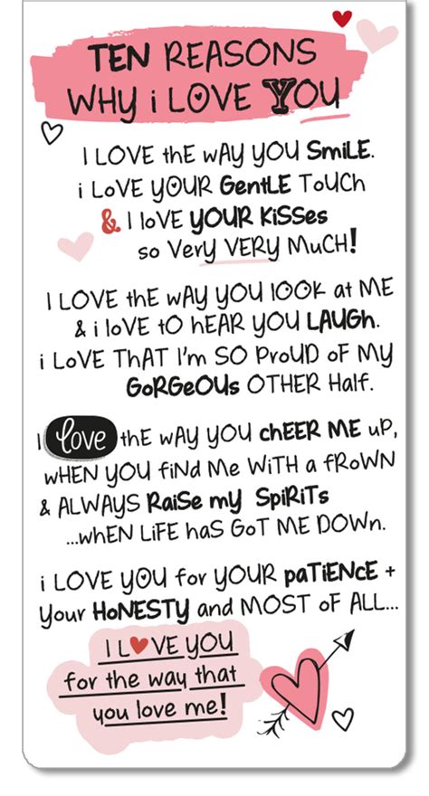 Ten Reasons Why I Love You Inspired Words Magnetic Bookmark ...