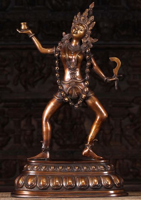 brass hindu goddess kali sculpture dancing wearing a crown and garland of skulls 23 89bs42z