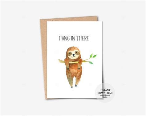 A Card With An Image Of A Slotty Hanging In There On Its Back