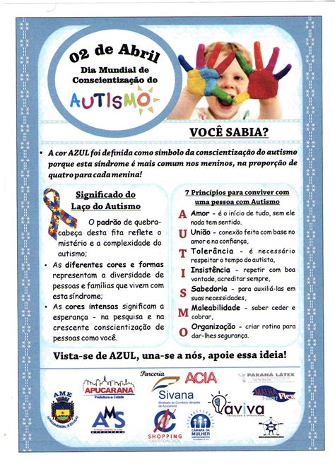 En el día mundial del autismo, el panaacea junto a otras organizaciones que conforman la red espectro autista (redea) invitan a la comunidad a participar del movimiento a través de diversas actividades: Dia Mundial de Conscientização do Autismo - Autarquia ...