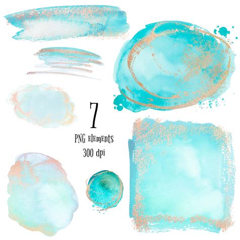 Turquoise With Gold Watercolor Splash And Brush Stroke Etsy