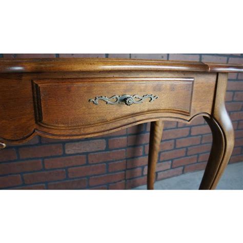 French parlor style, reimagined with softer, more modern lines and rolled arms. French Country Ethan Allen Console/Sofa Table | Chairish