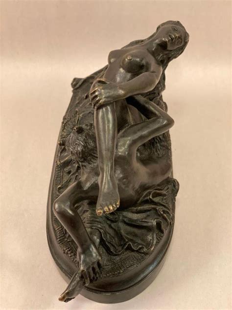 Lot Bronze Nude Risque Statue Woman And Faun