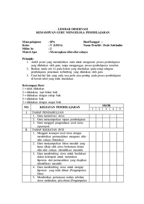 Contoh Lembar Observasi Efektivitas Pembelajaran