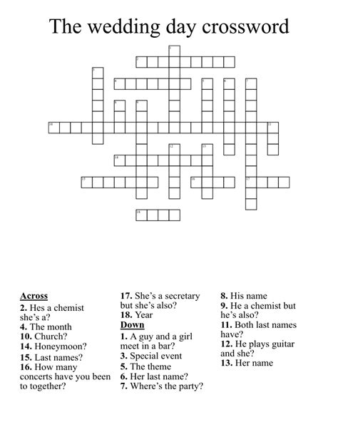 Wedding Crossword Puzzle Printable