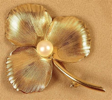 Vtg Winard 12k Gf Goldfilled 3 Three Leaf Clover Pearl Brooch Pin Brooch Pearl Brooch Three