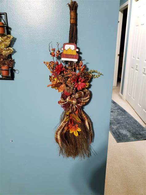 Fall Decor Cinnamon Scented Broom With Swag Door Hanger Cheap Etsy