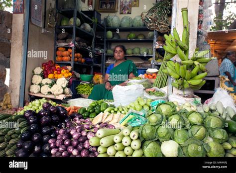 Bangalore India August 19 2015 Women Selling Vegetables In Her