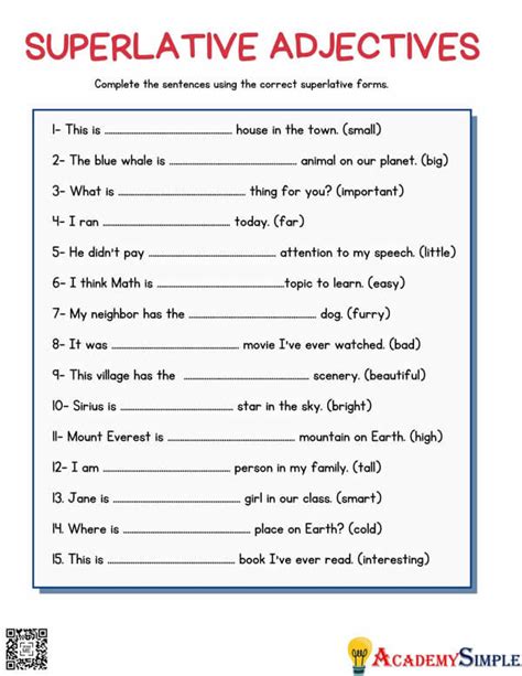 Comparative And Superlative Adjective Worksheets Vrogue Co