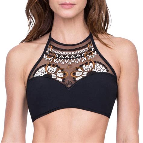 Black Mesh Embroidered High Neck Velvet Bikini Top Brandalley