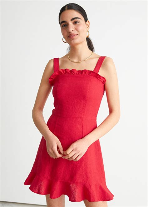 and other stories linen ruffle mini dress
