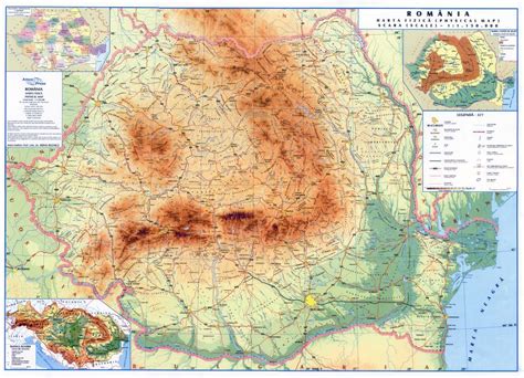 Large Scale Detailed Physical Map Of Romania With Roads Cities And