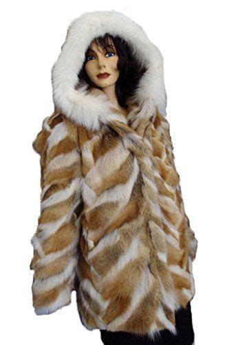 Oliverfurs Natural Hooded Coyote Fur Coat Jacket With White Fox Trim Women Woman Coyote Fur