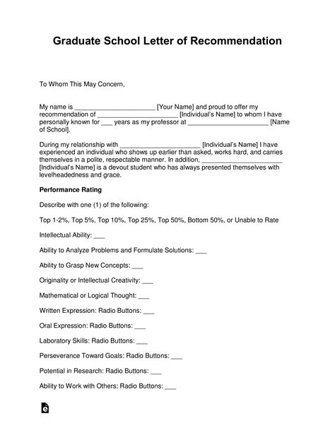 Free Graduate School Letter Of Recommendation Template With Samples