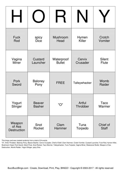 Richs Naughty Bingo Bingo Cards To Download Print And Customize