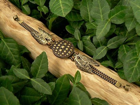 Peteandveronicas Filigree Steampunk Cicada Zipper Bracelet 2700