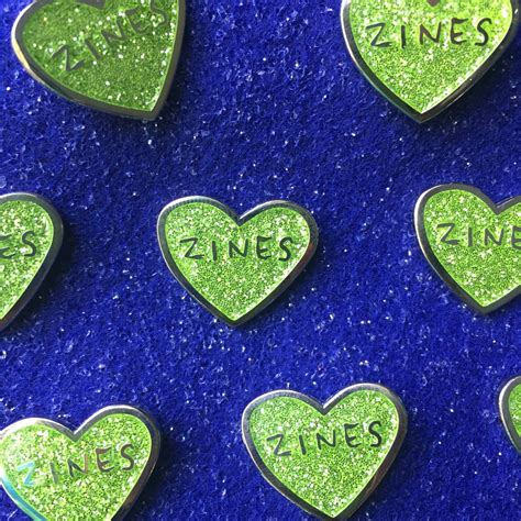 Zines Heart Green Glitter Enamel Pin Etsy