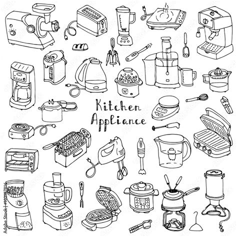 Hand Drawn Doodle Kitchen Appliance Vector Illustration Cartoon Icons