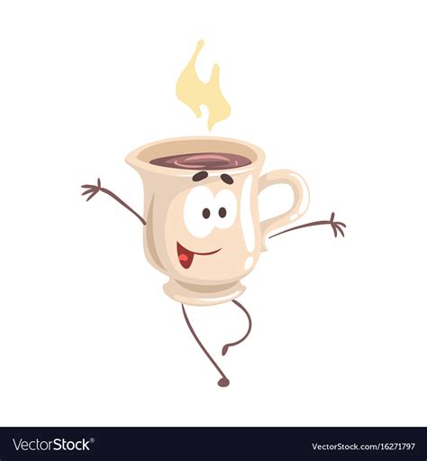 Cute Cartoon Cup Of Coffee With Smiley Face Funny Vector Image