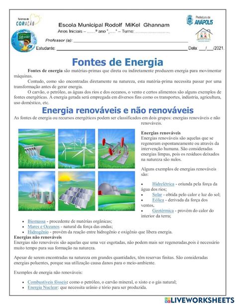 Ejercicio De Fontes De Energia Fontes De Energia Fontes De Energias