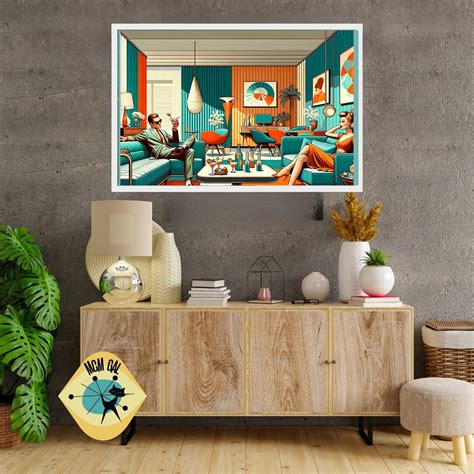 Mid Century Modern Wall Art For Frame Tv Screensaver Orange Aqua
