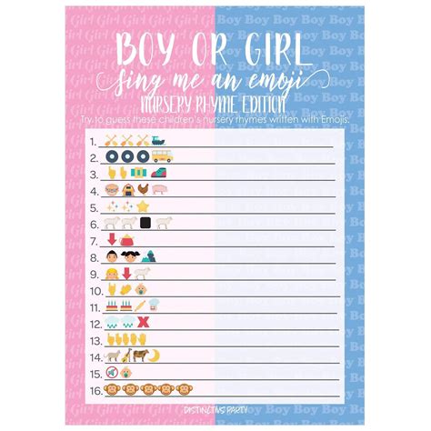 gender reveal party emoji game cards 20 count pink and blue distinctivs
