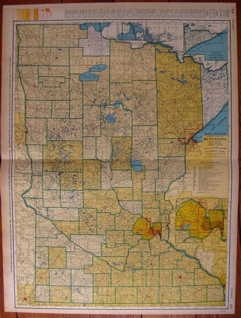 1944 Antique MINNESOTA Map Of Minnesota Print With Railroads