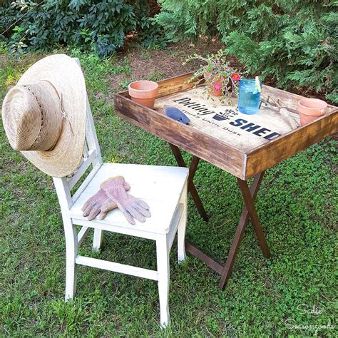 Portable Potting Bench From A Drawer And Wooden Tray Table