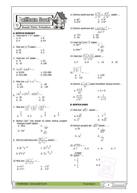 Soal Bilangan Berpangkat Kelas 9