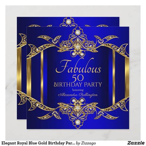 Elegant Royal Blue Gold Birthday Party Invitation Zazzle Gold