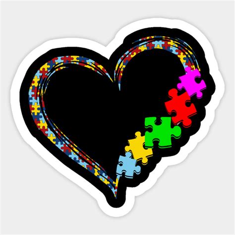Puzzle Piece Autism Heart Autism Sticker Teepublic