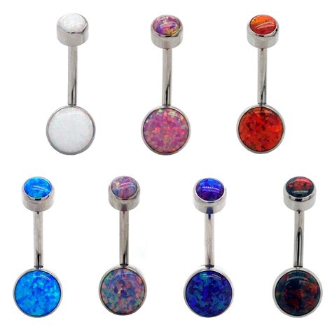 Titanium Bezel Set Navel W Opal Element Body Jewelry