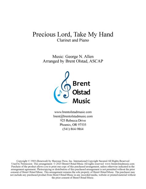 Precious Lord Take My Hand Sheet Music Joyce Merman Clarinet And Piano